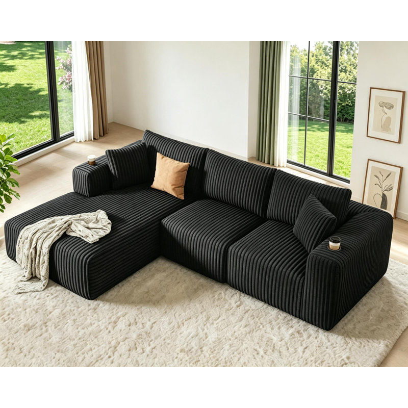 Boneless 108.2" Modular Cloud Sectional Sofa, No-Assembly L-Shaped Corduroy Couch with Chaise & Removable Pillows, Customizable Layout Modern Sofa