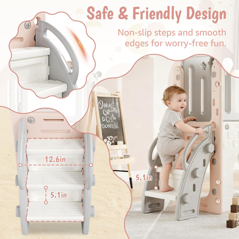 Ensemble de glissade pour tout-petits 8 en 1 avec échelle d'escalade, tunnel, télescope, panier de basketball, planche à dessin et rangement, aire de jeu intérieure et extérieure