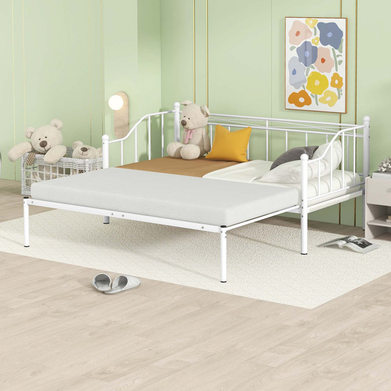 Lit de jour simple en métal avec couchette Edaline, Blanc