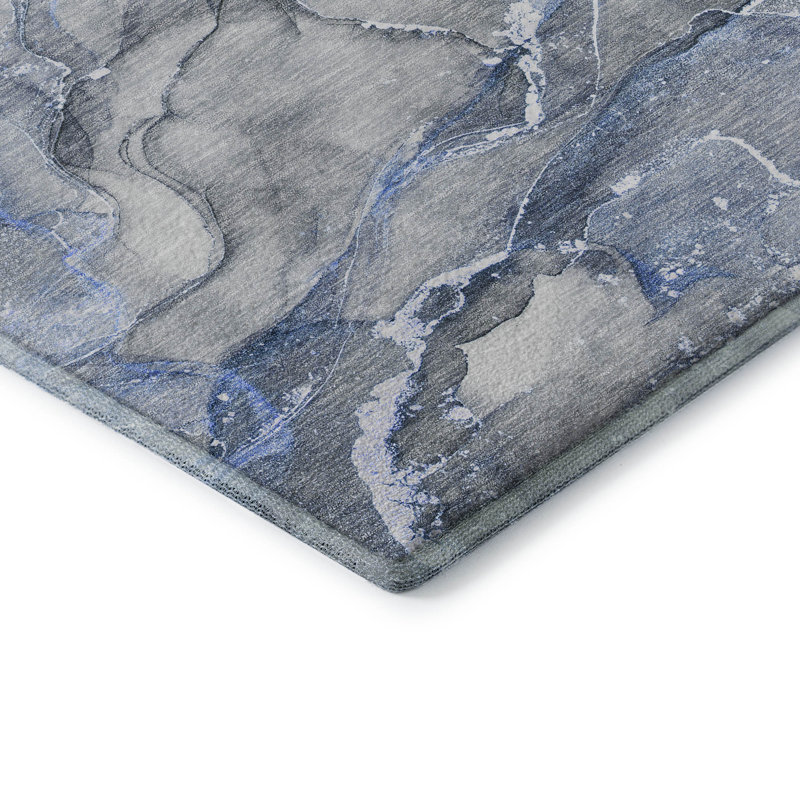 Premium Machine Washable Cerrito AMF519 Blue 8' x 10' Rug, Rectangle 5 pi x 7 pi 6 po