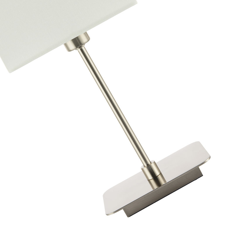 Contemporary Matte Black Bedside Table Lamp with White Cotton Fabric Shade by, Satin Nickel