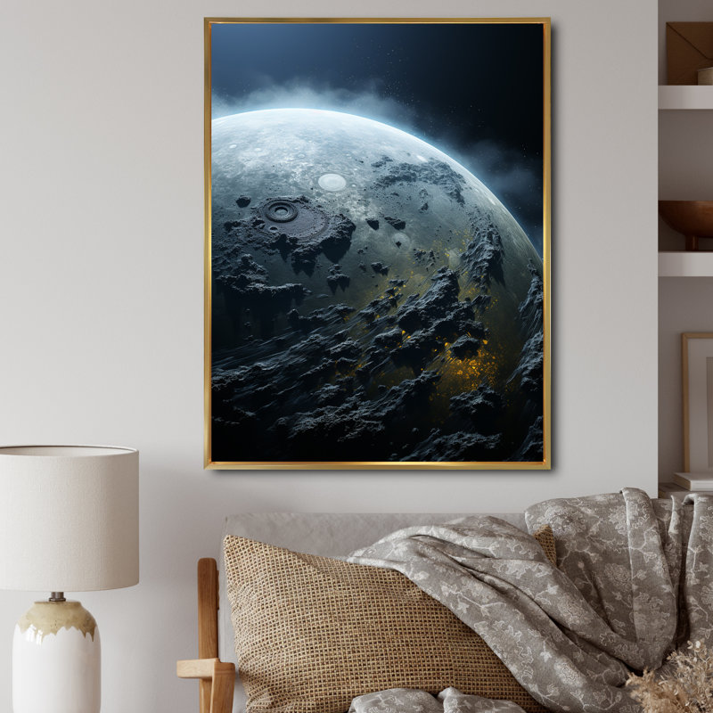 Grey Ganymede Planet Subdued - Space Planet Canvas Art Print, H 20 po x l 12 po x P 1 po, Cadre flottant doré