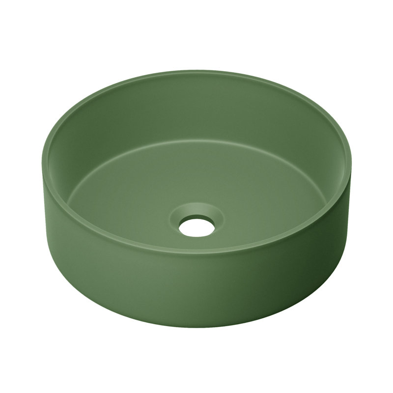 Lavabo vasque rond en béton 14,5 po Lisse, Vert royal mat