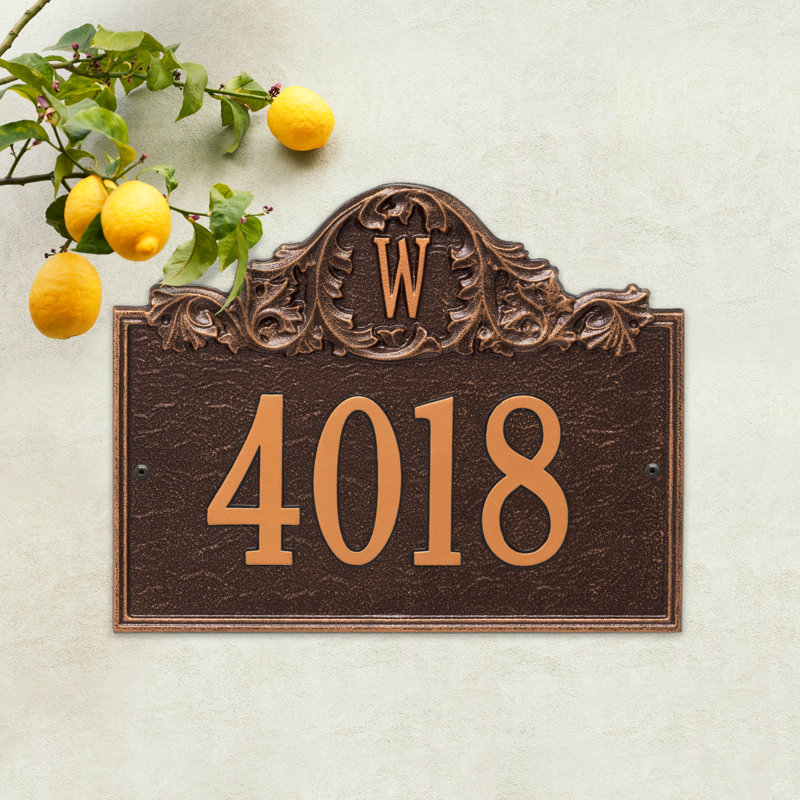 Acanthus Monogram 3-Line Wall Address Plaque, Antique Copper, Yes