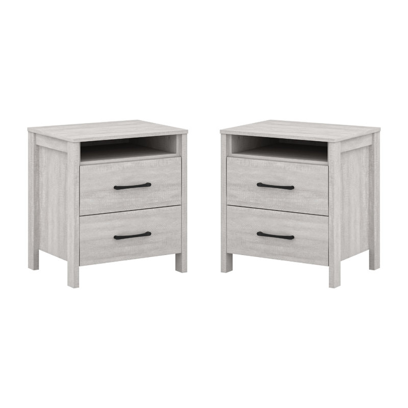 Chabot Modern 2-Drawer Nightstand Set Of 2, Oslo Oak/Sage Green/White