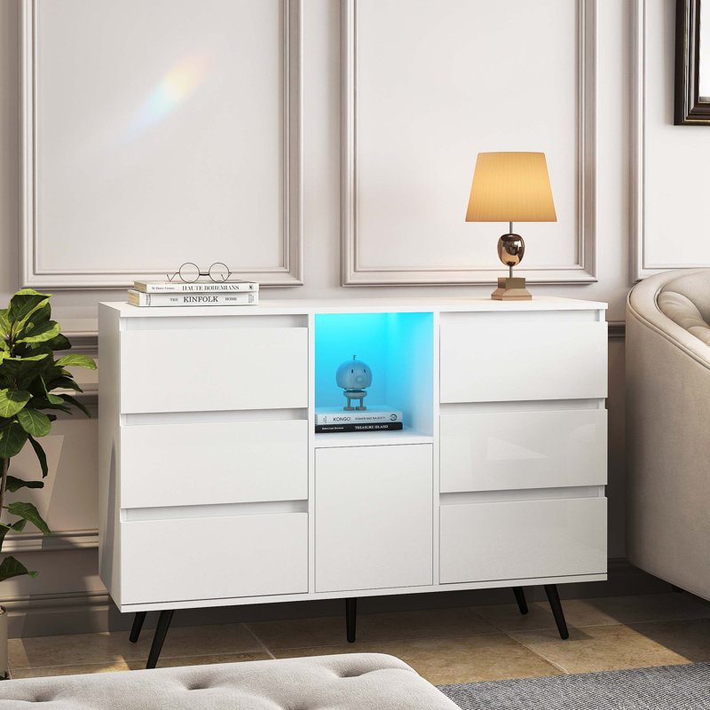 Modern White Gloss Sideboard Cabinet With Advanced Storage And LED Lights