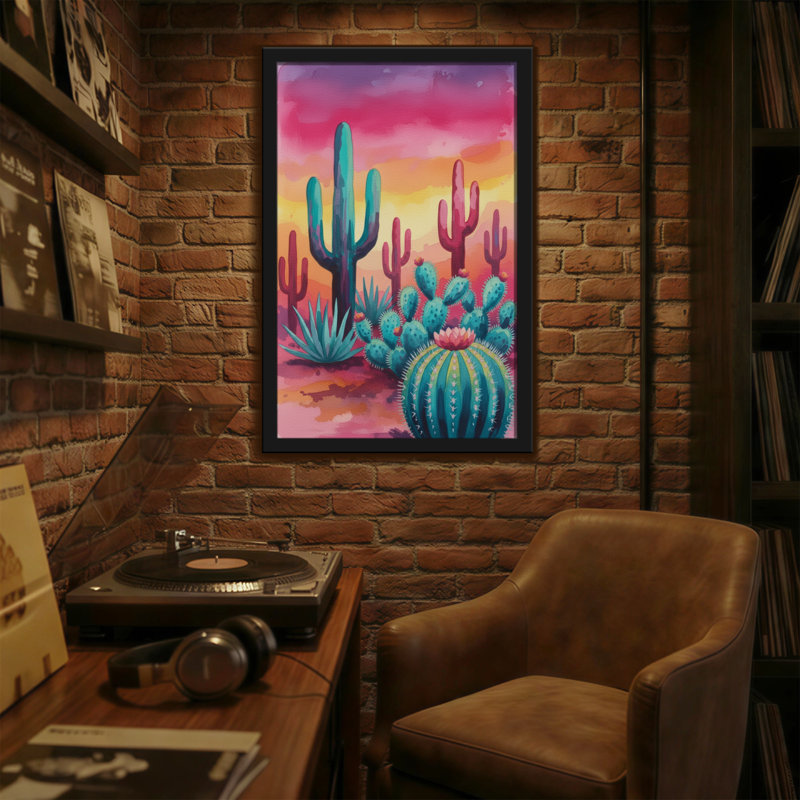 «Plants & Flowers Desert Cactus Sunset», reproduction d'art, H 18 po x l 12 po