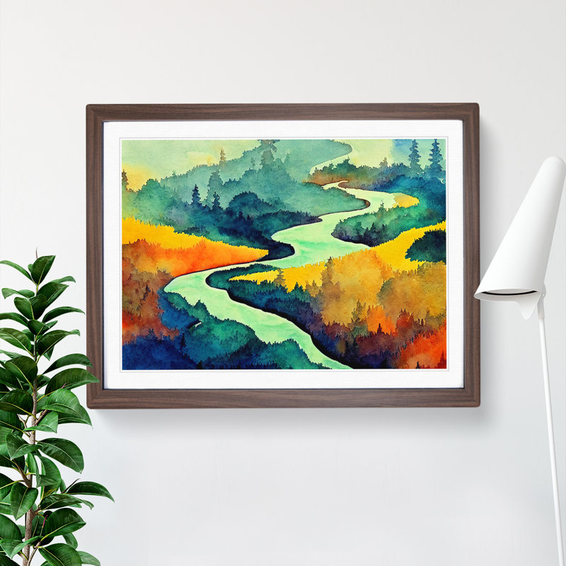 Magical Forest River - Framed Print, 46cm H x 64cm W x 2cm D, Walnut