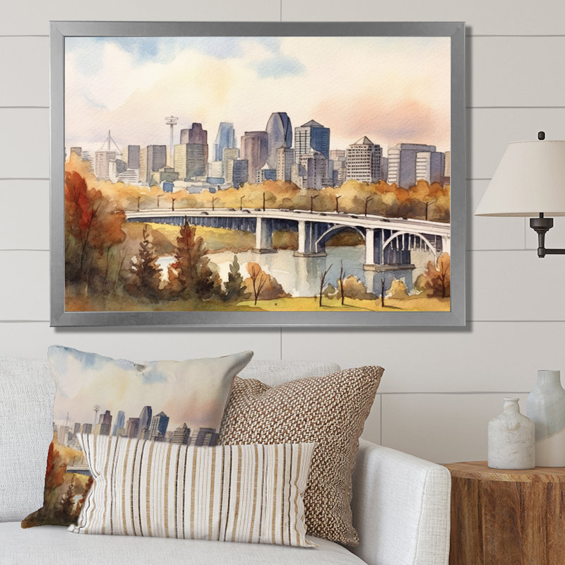 Edmonton Edmonton - art mural canadien sur toile, Cadre photo argenté, H 16 po x l 32 po x P 1 po