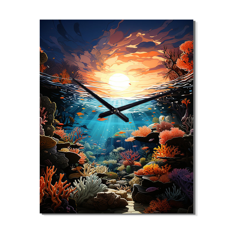 Aquariums Coral Sunrise - Horloge murale d'aquariums surdimensionnée, Grand