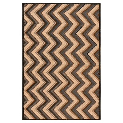 Tapis crocheté à la main américain en laine des années 1960 4 pi 6 po x 6 pi Zig Zag