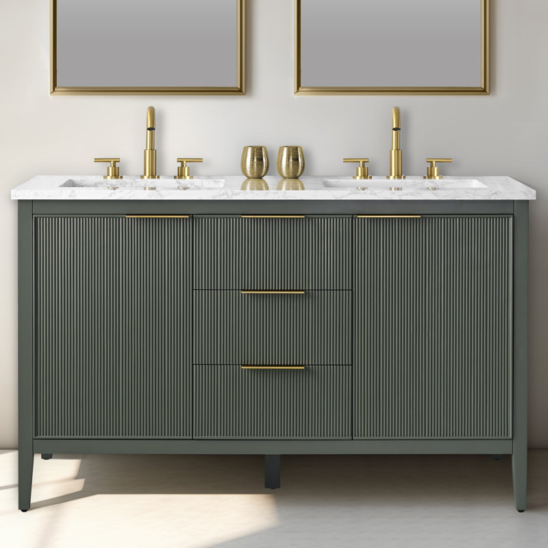 Meuble-lavabo double 54 po Bilroy, Vert rétro / bronze brossé