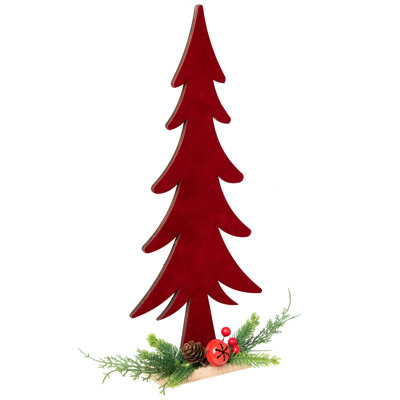 Pine Tree and Jingle Bell Christmas Decoration - 15.5"- Red and Green