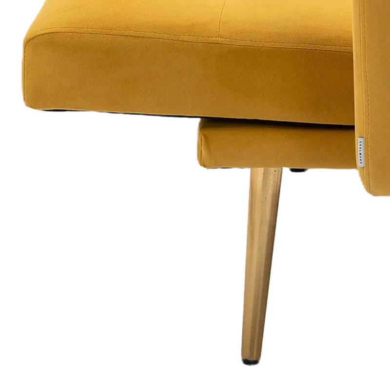 Velvet Upholstered Split Back Convertible Futon Sofa Bed With Two Pillows, Mustard Velvet