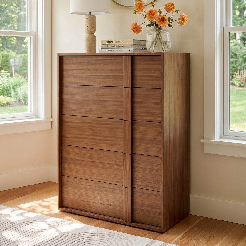 Alvarez 36" W Solid Wood 5-Drawer Dresser, Walnut