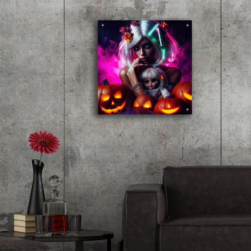  Art mural en verre acrylique «You And Me For Helloween» par Rey Klimt, 24 po x 24 po