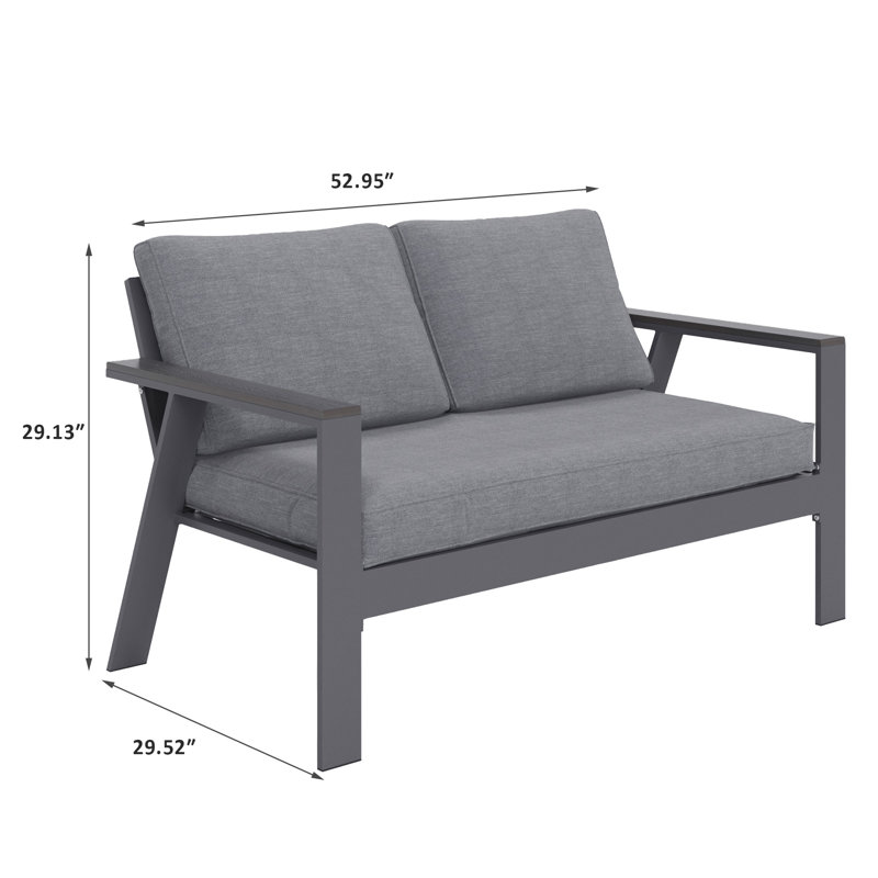 Brandtley 53'' Wide Aluminum Outdoor Loveseat with Cushions, Gray