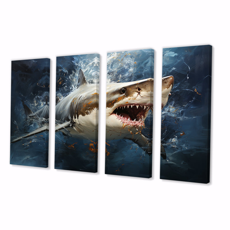 Underwater Shark Attack III - Shark, ensemble d'art mural 4 pièces, H 32 po x l 64 po