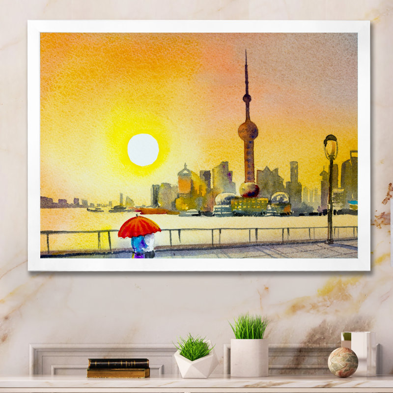 «Romantic Couple In Love In Shanghai», reproduction sur toile flottante, Cadre photo blanc, H 24 po x l 36 po x P 1 po