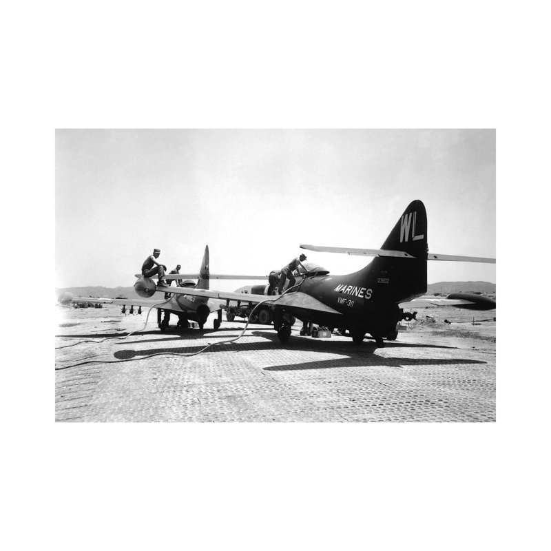 F9F Panther Jets Being Refueled - Wrapped Canvas Print, 20.32 cm H x 30.48 cm W
