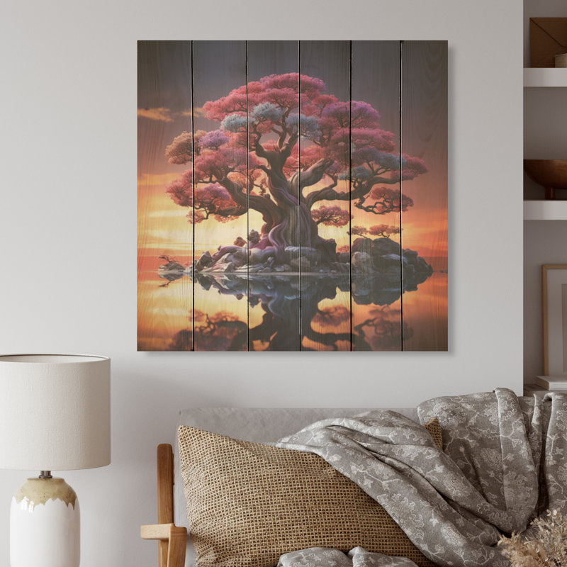 Baobab aux teintes enchantées - Art baobab sur bois de pin naturel, H 30 po x l 30 po
