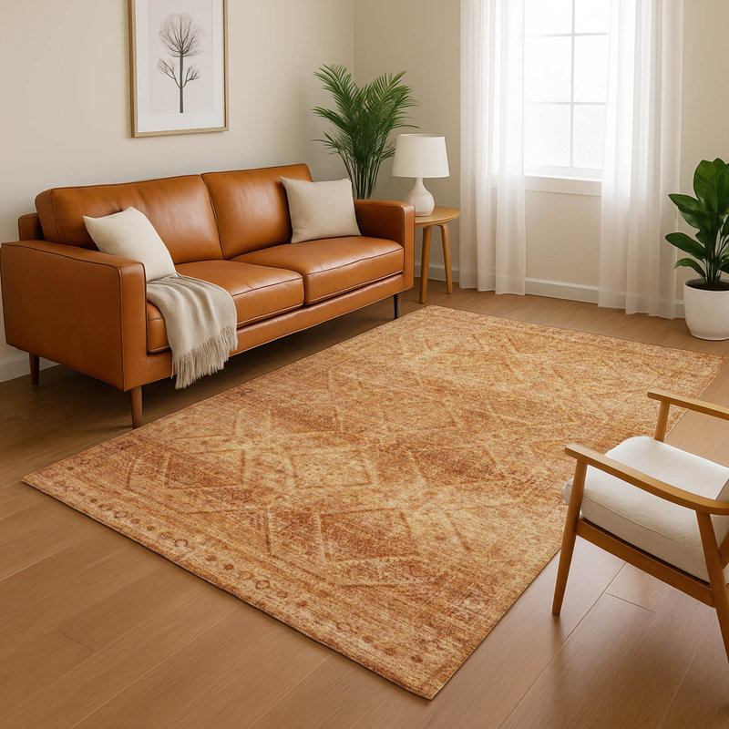 Tapis géométrique lavable à la machine de qualité supérieure Mayfield AMF2060, Copper, 3 pi x 5 pi