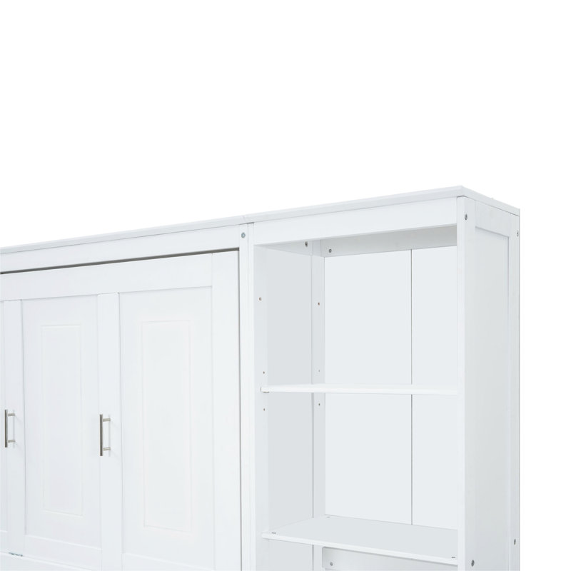 Lit double avec bureau et bibliothèque, blanc - Durable à long terme et économiseur d'espace