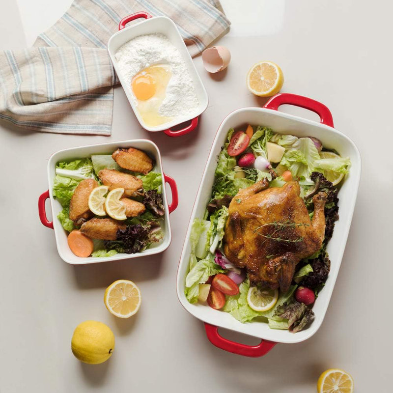 Red Ceramic Non-Stick Rectangular Bakeware Set, 3-Piece