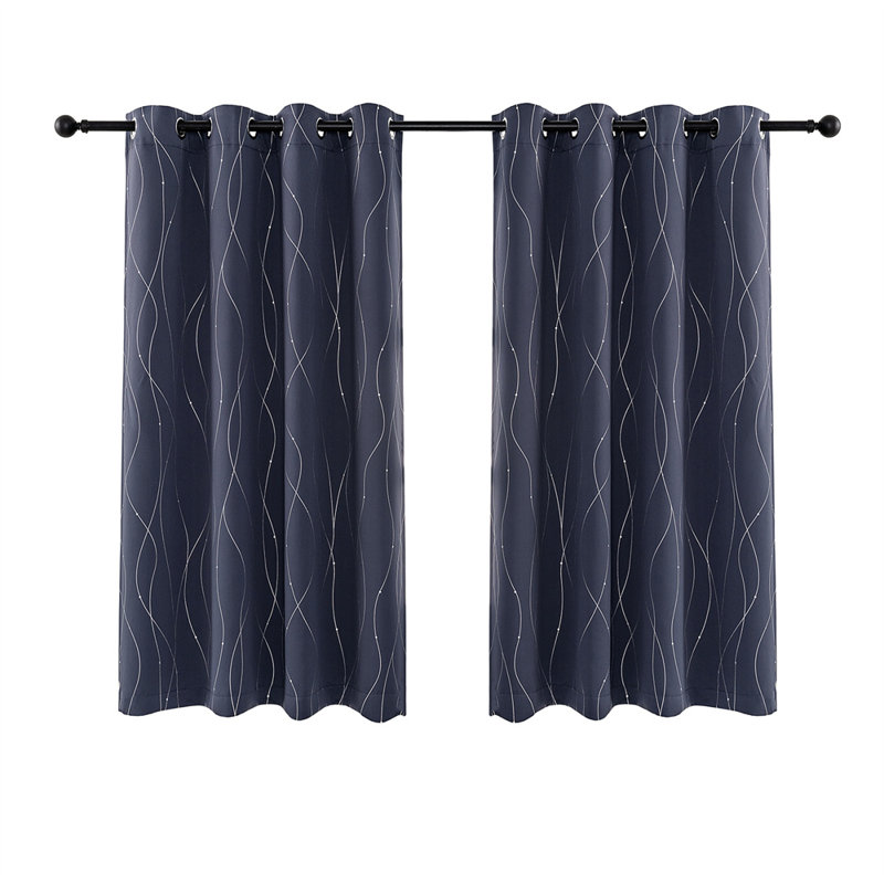 Paire de rideaux occultant et isolant en microfibre à pois, Bleu marine, L 52 po x L 95 po