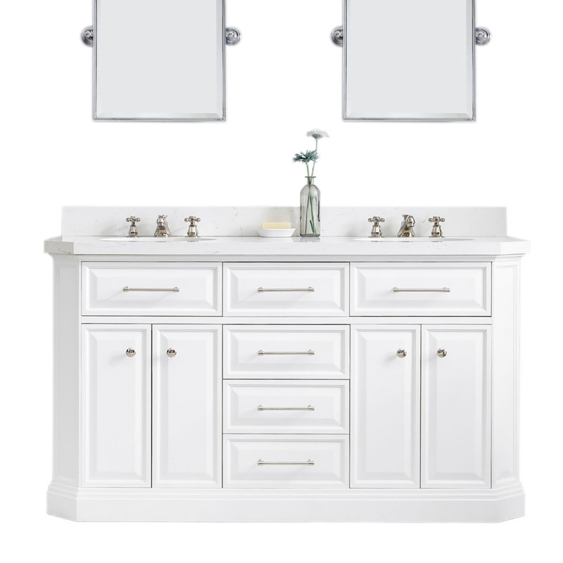 Palace 60'' W Double Vanity, Pure White, Polished Nickel