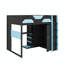 Lit mezzanine en bois pleine grandeur avec bureau, plusieurs supports de rangement, ports USB et éclairage RVB-1734246713