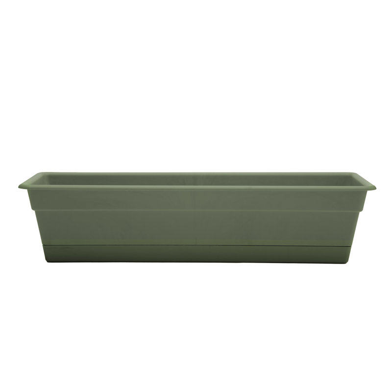 Dura Cotta Traditional Plastic Indoor/Outdoor Rectangle Window Box Planter with Attached Saucer, Living Green