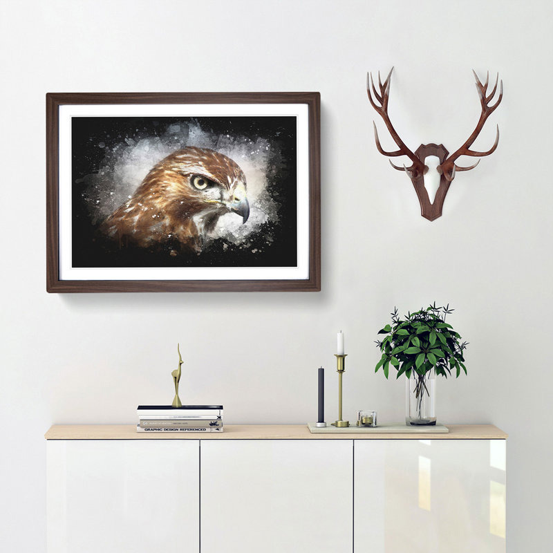 Hawk - Picture Frame Graphic Art Print, 24cm H x 33cm W x 2cm D, Walnut Framed