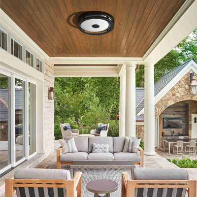 Outdoor Motion Sensor Flush Mount LED Light, 12" Dusk To Dawn Porch Light, Modern Black Exterior Ceiling Fixture For Garage Entryway