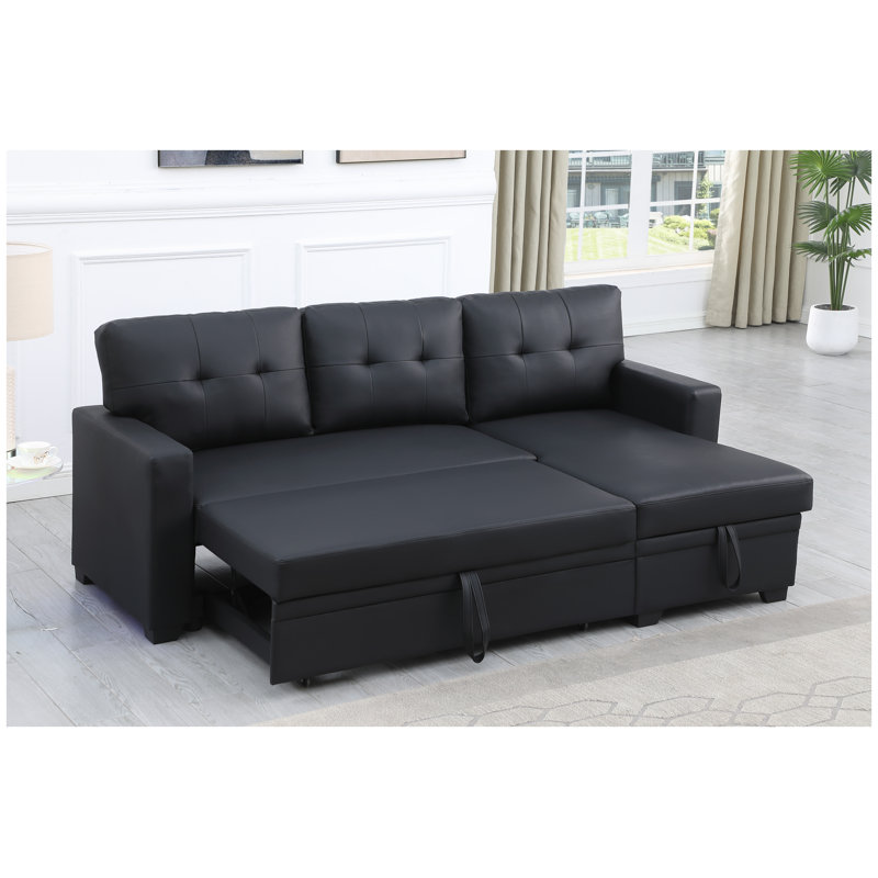 Canapé modulaire en similicuir noir avec fonction de rangement et de canapé