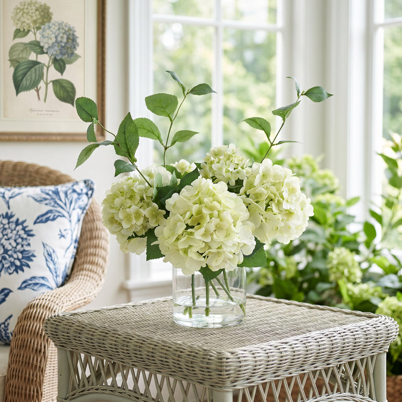 Keenum Hydrangea Floral Arrangement in Vase, White
