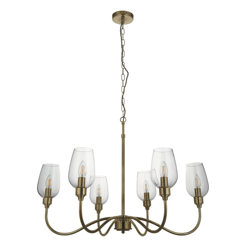 Hovey 6 - Light Candle Style Chandelier, Antique Brass