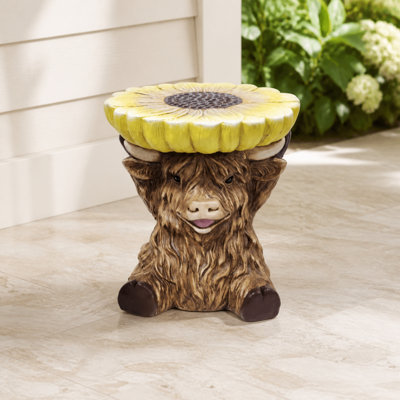 Highland Cow Stool with Sunflower Top