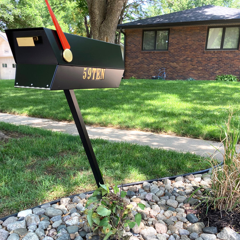 Mid-Century Modern Black Steel Post Mounted Mailbox