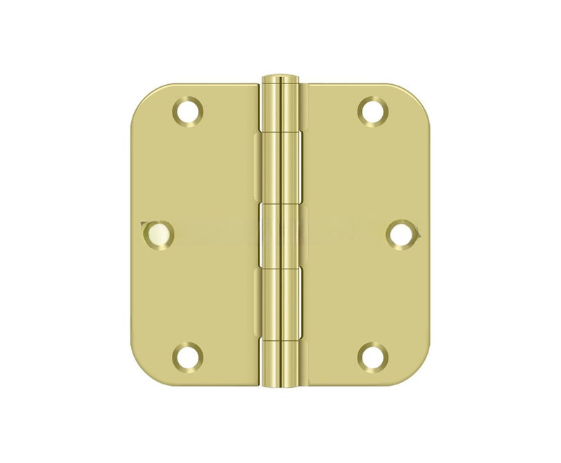Charnière à rayon 3 1/2 po x 3 1/2 po x 5/8 po Deltana S35R53, épaisseur résidentielle, paire de laiton poli, Laiton poli