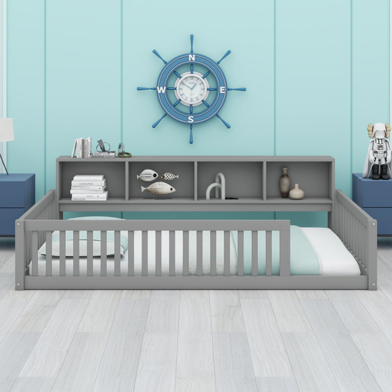 Floor Bed With Storage Cabinets And USB Ports, Gray
