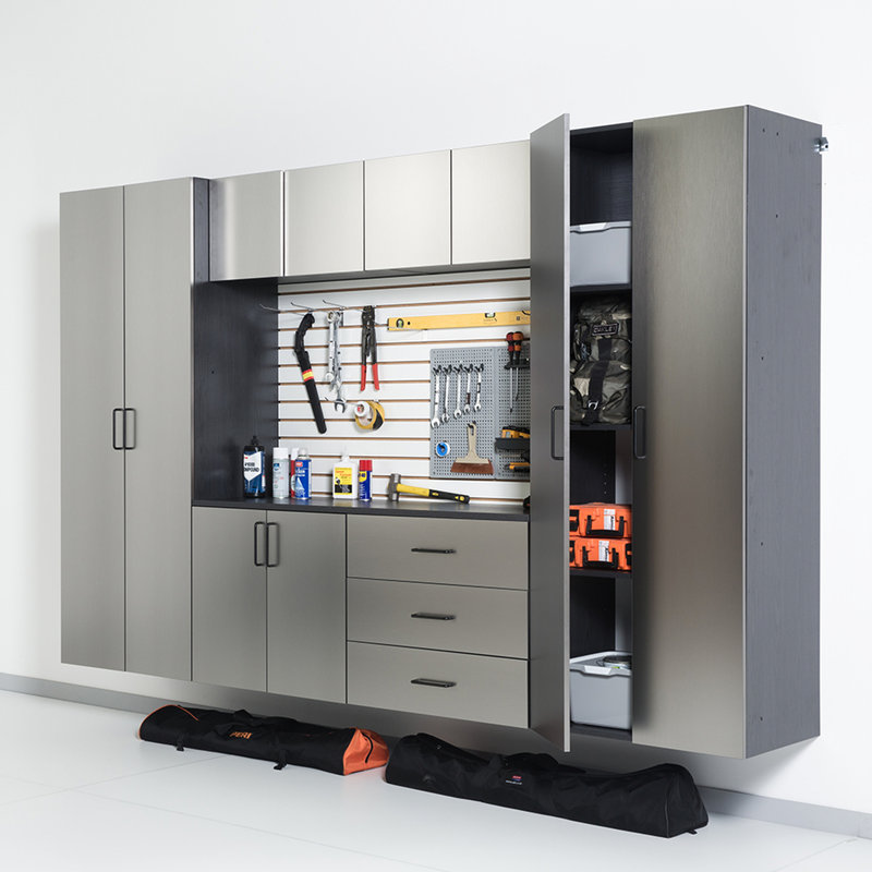 32 po L 28 po x P 28 po, armoire murale en métal pour rangement à tiroirs, série, gris métallique, chaleur et eau, armoire de rangement à bande de bordure fiable