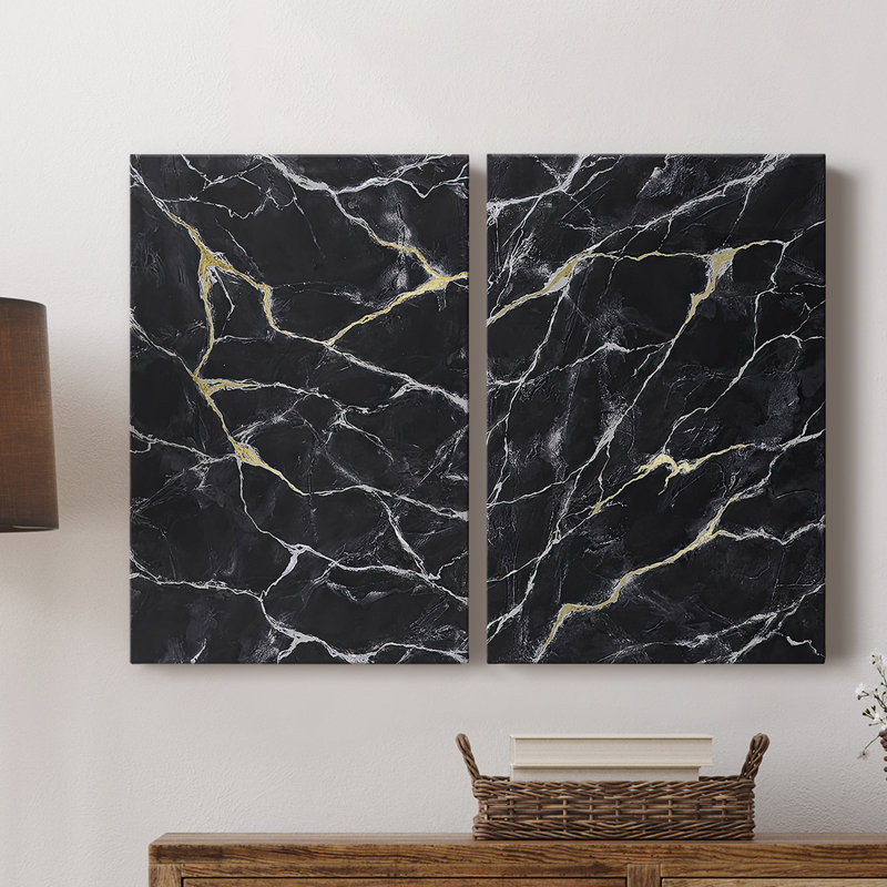 Marbre noir I - Toile tendue avec châssis de qualité supérieure - Prêt à accrocher, H 18 po x l 24 po