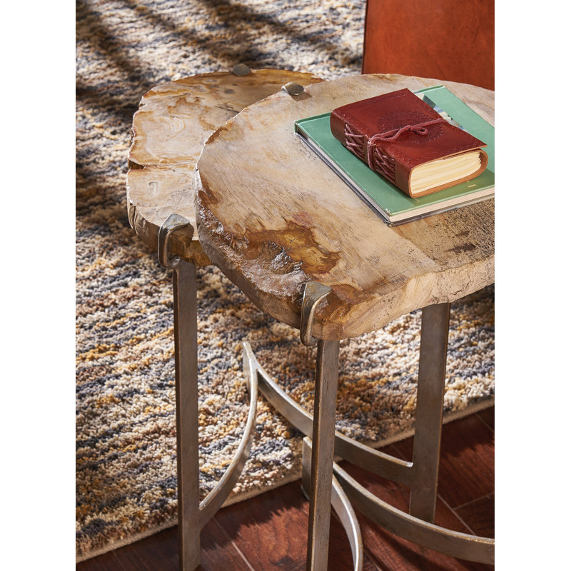 Bedrock Antique Silver Leaf Finish Petrified Wood Nesting Tables