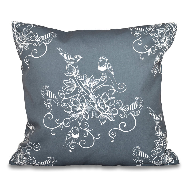 Housse et insert de coussin carré d'extérieur Botanical Blooms Morning Birds, 20 po x 20 po, Gris