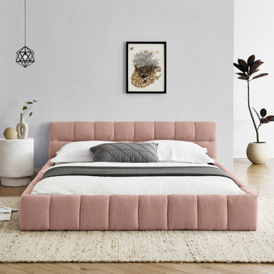 Structure de lit tapissier avec tissu épais, lit plateforme en chenille avec tête de lit et structure solide. Aucun sommier tapissier requis