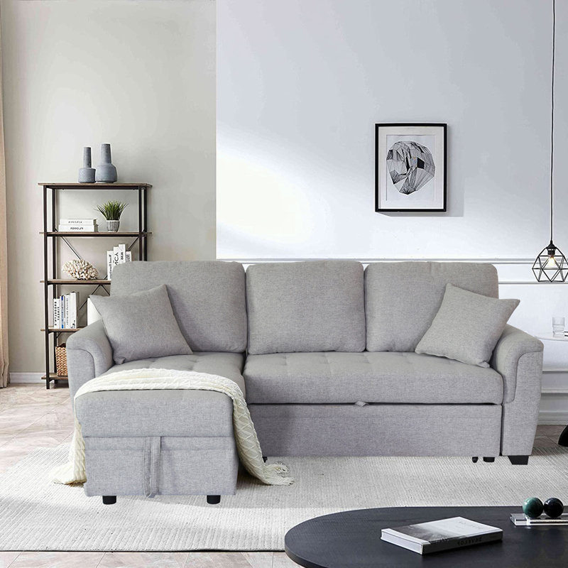 Crandell Upholstered 86.22 " Sofa Bed, Light Gray 100% Linen