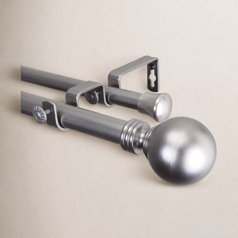 Tringle à rideaux double Abbeville Globe, l 160 po à 240 po, Nickel satiné