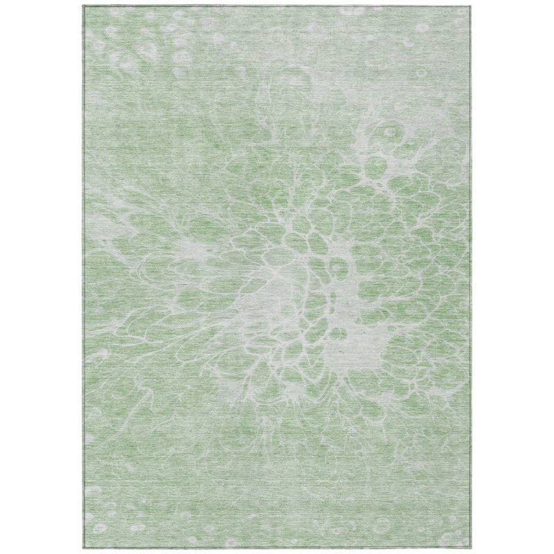 Tapis extérieur lavable abstrait vert menthe et ivoire 5 pi x 8 pi