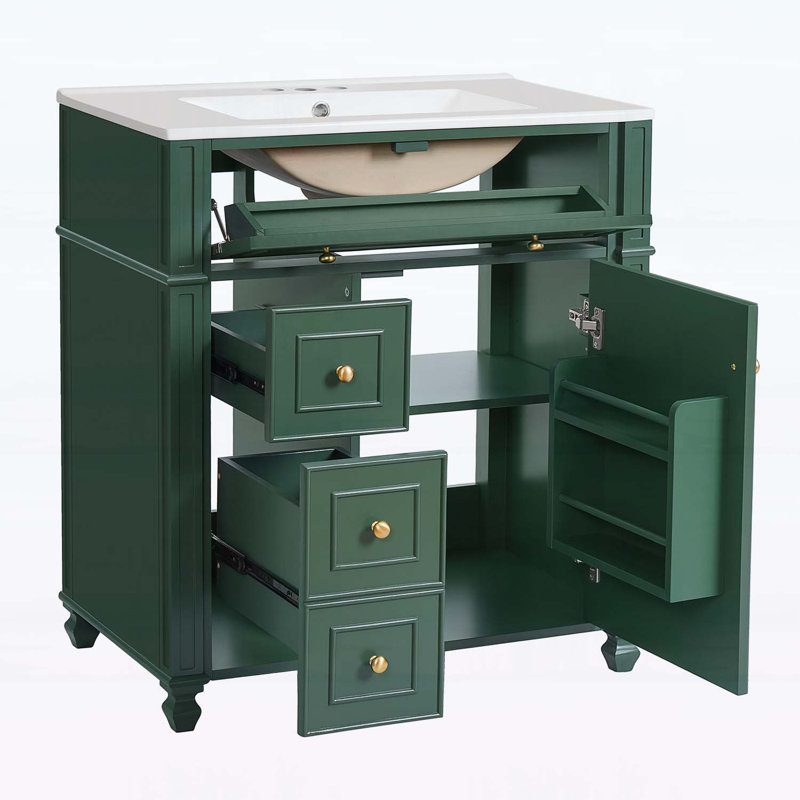 Bathroom Vanity Cabinet With Ceramic Sink,For Efficient Storage, Green